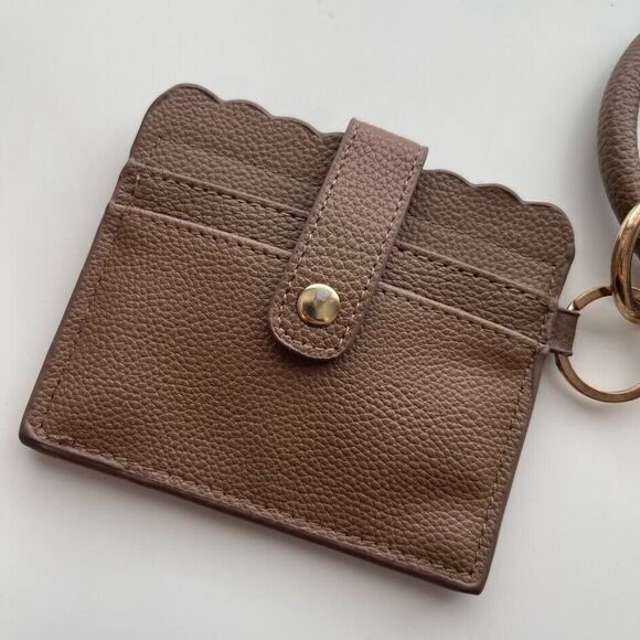 Key Chain Wallet Wristlet Card Holder Wallet Bracelet Brown Faux Pebbled Leather - Picture 2 of 5